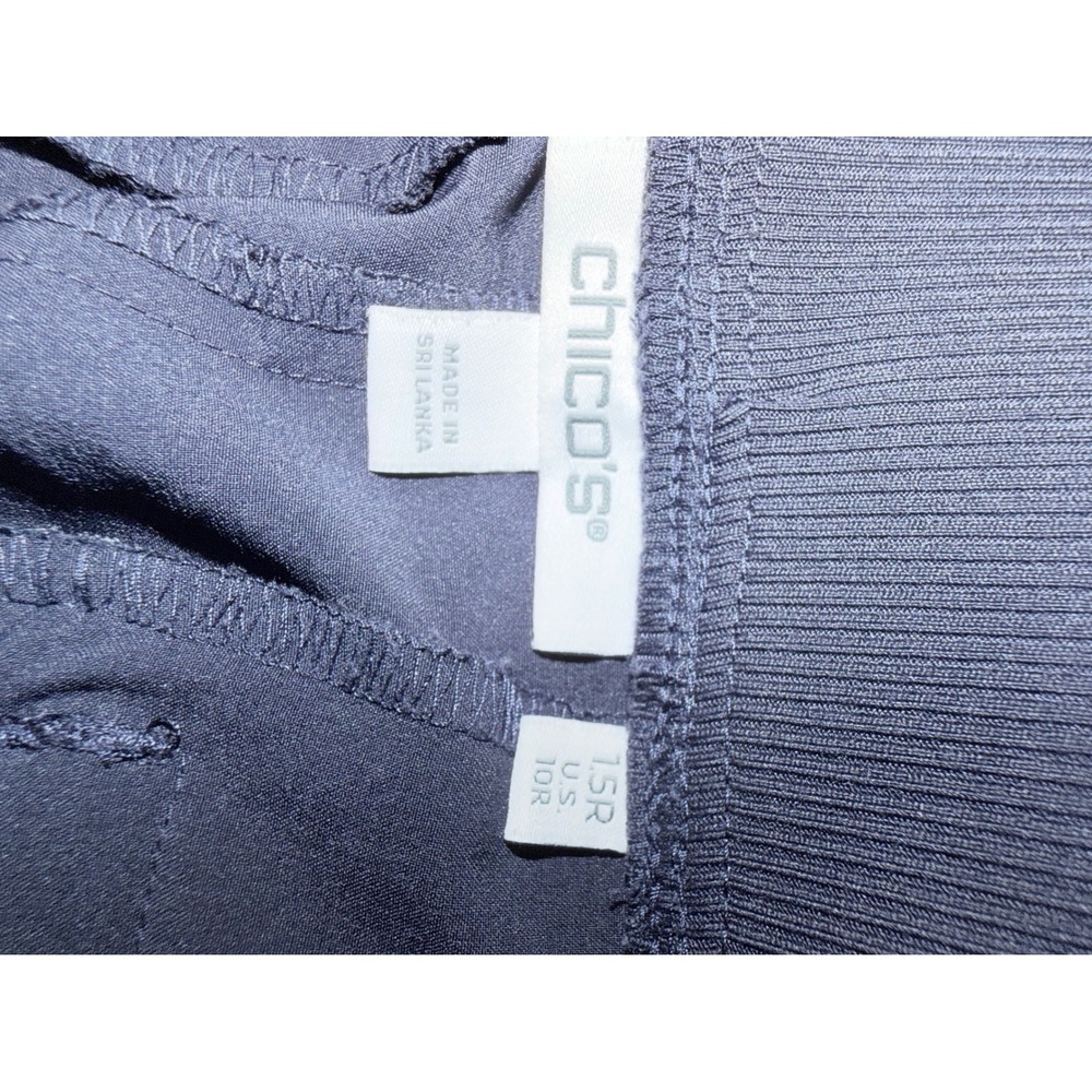 Chicos Zenergy Navy Blue Ribbed Side Panel Ankle Pants 1.5R US 10R Zip Pockets - Picture 4 of 9